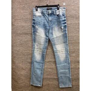 Southpole Skinny Jeans Mens Size 32x32 Blue Acid Wash Distressed Grunge Skater